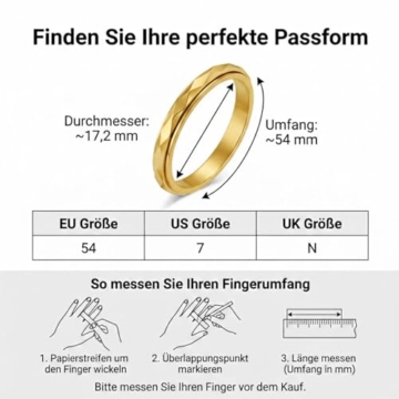 QZKJQDD Anti Stress Ring, Fidget Ring Damen, Rhombusstange Anxiety Ring, Edelstahl Anti-Angst Spinner Ringe Fidget Band für Damen Herren (Gold, Größe 54) - 2