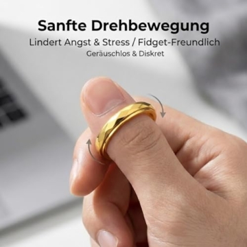 QZKJQDD Anti Stress Ring, Fidget Ring Damen, Rhombusstange Anxiety Ring, Edelstahl Anti-Angst Spinner Ringe Fidget Band für Damen Herren (Gold, Größe 54) - 3