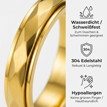 QZKJQDD Anti Stress Ring, Fidget Ring Damen, Rhombusstange Anxiety Ring, Edelstahl Anti-Angst Spinner Ringe Fidget Band für Damen Herren (Gold, Größe 54) - 4
