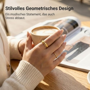 QZKJQDD Anti Stress Ring, Fidget Ring Damen, Rhombusstange Anxiety Ring, Edelstahl Anti-Angst Spinner Ringe Fidget Band für Damen Herren (Gold, Größe 54) - 5