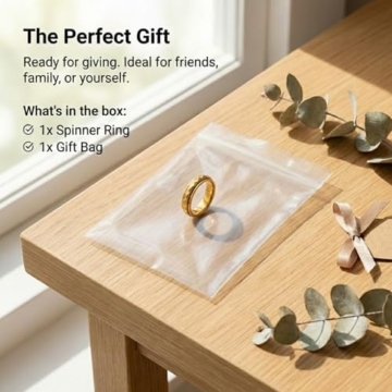 QZKJQDD Anti Stress Ring, Fidget Ring Damen, Rhombusstange Anxiety Ring, Edelstahl Anti-Angst Spinner Ringe Fidget Band für Damen Herren (Gold, Größe 54) - 7