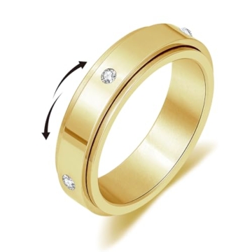 Senteria Gold Anti-Angst Anxiety Ring Damen Edelstah Fidget Ring für Anti Stress Spinner Anti Stress Ringe mit CZ - 1
